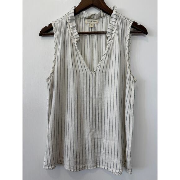 cloth & stone Tops - Cloth & Stone White Blue Pinstripe Ruffle Collar Sleeveless Blouse Size Med